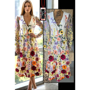 Lulus White 3D Floral Embroidered Impressive Front Back Midi Dress Size XL NEW